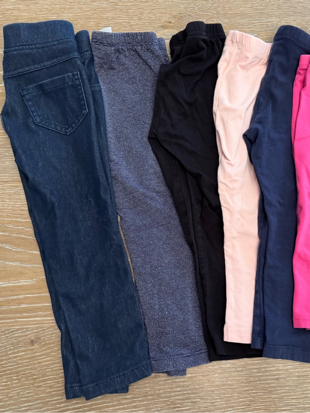 Lot of Kids Stretchy Leggings Pack - Pink, Navy, Black, Heather Blue, Dark 3T